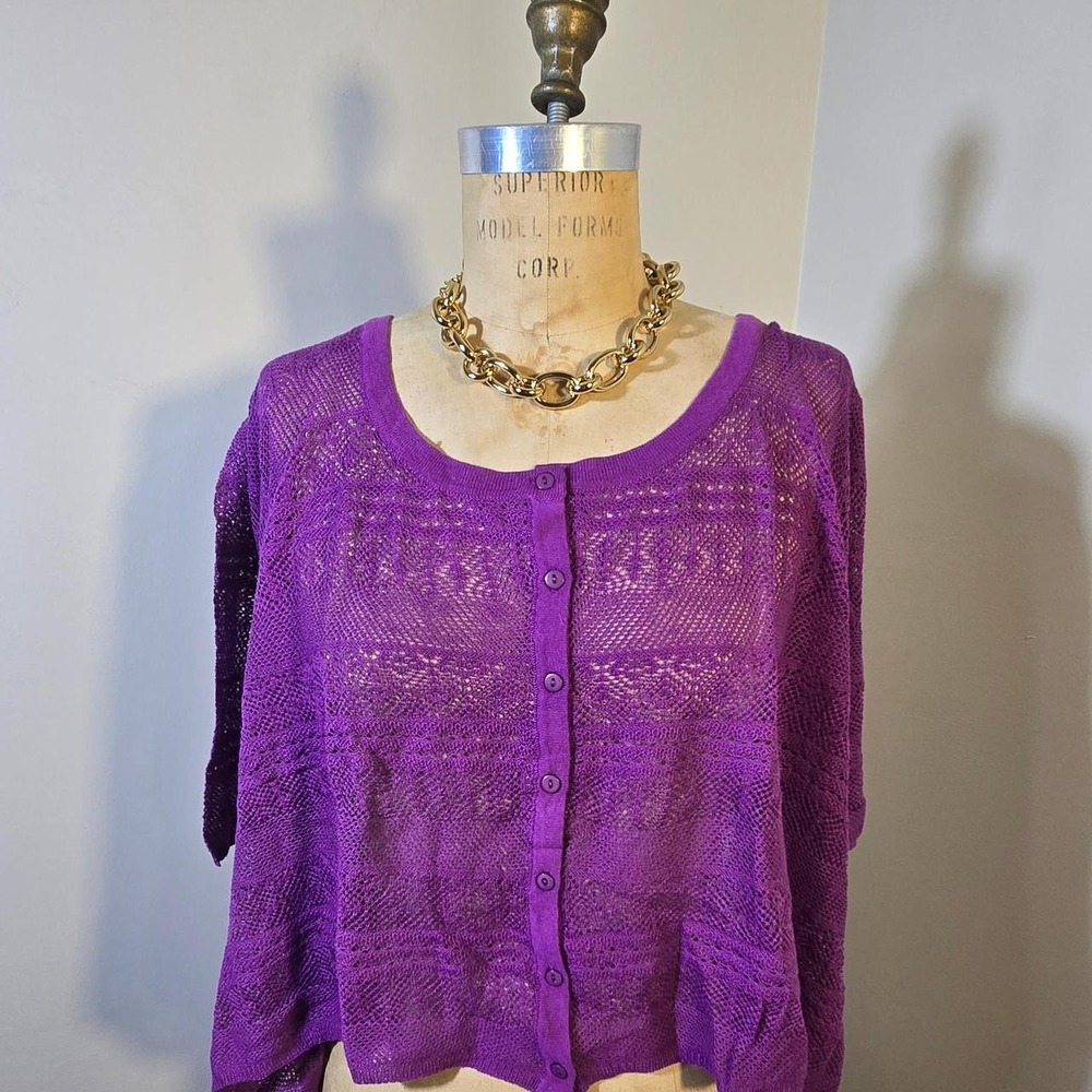 Roaman's purple open-knit cotton blend bolero 4X